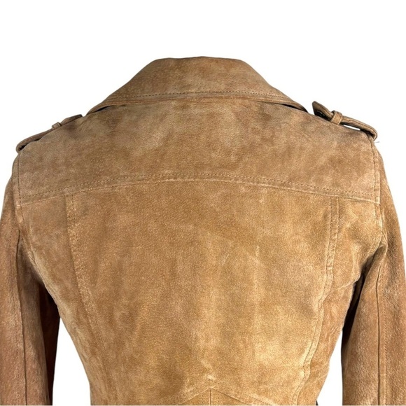 BLANK NYC COFFEE BEAN BROWN TAN SUEDE LEATHER CROPPED ZIP MOTO BIKER FALL JACKET - Picture 8 of 15